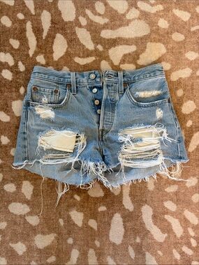 Levi's 501 Original- Luxor Anubis-Light Blue Distressed Denim Cutoff Shorts